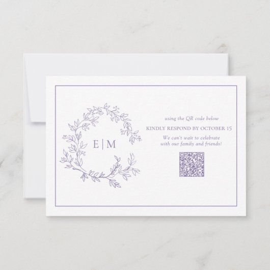 QR Code Lavender Leafy Wappen Monogram Wedding RSVP Karte (Rückseite)