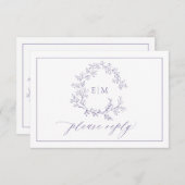 QR Code Lavender Leafy Wappen Monogram Wedding RSVP Karte (Vorne/Hinten)