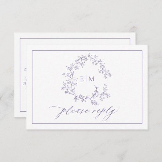 QR Code Lavender Leafy Wappen Monogram Wedding RSVP Karte (Vorne/Hinten)