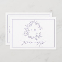 QR Code Lavender Leafy Wappen Monogram Wedding RSVP Karte