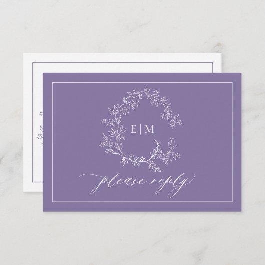 QR Code Lavender Leafy Wappen Monogram Wedding RSVP Karte (Vorne/Hinten)