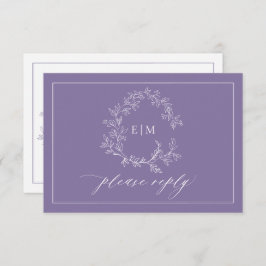 QR Code Lavender Leafy Wappen Monogram Wedding RSVP Karte
