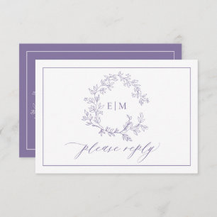 QR Code Lavender Leafy Wappen Monogram Wedding RSVP Karte
