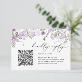 QR-Code Lavender Watercolor Floral Wedding RSVP Karte (Stehend Vorderseite)