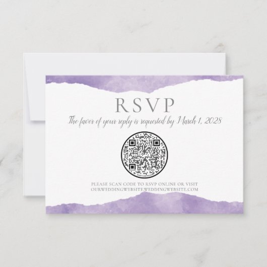 QR Code Lavender Watercolor Wedding RSVP (Vorderseite)