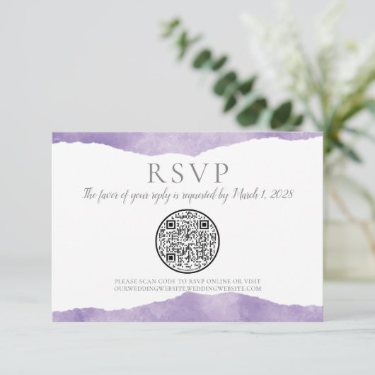 QR Code Lavender Watercolor Wedding RSVP (Stehend Vorderseite)