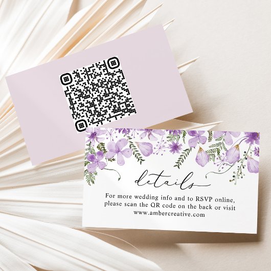 QR Code Lavender Wedding Details Enclosure Card Visitenkarte