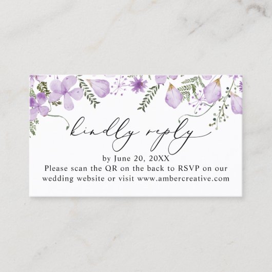 QR Code Lavender Wedding RSVP Enclosure Card Visitenkarte (Vorderseite)