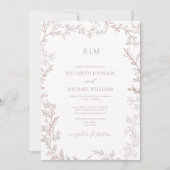 QR Code Leaf Dusty Rose Elegant Monogram Wedding Einladung (Vorderseite)