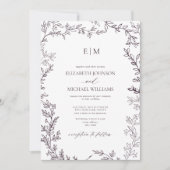 QR-Code Leaf Plum Lila Elegant Monogram Wedding Einladung (Vorderseite)