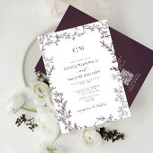 QR-Code Leaf Plum Lila Elegant Monogram Wedding Einladung