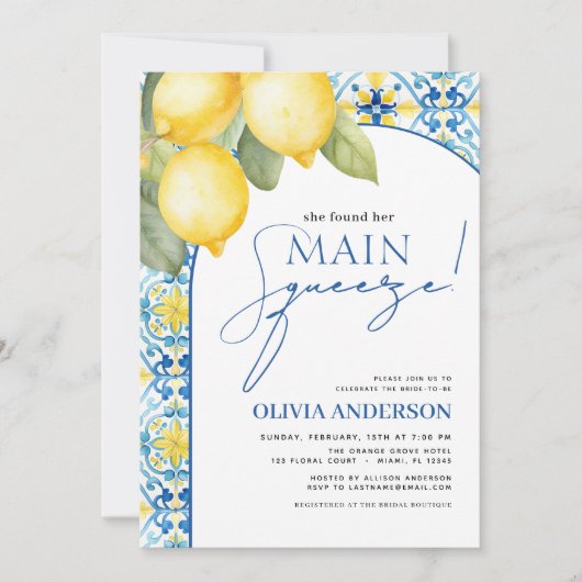 QR Code Lemon Main Squeeze Brautparty Einladung (Vorderseite)