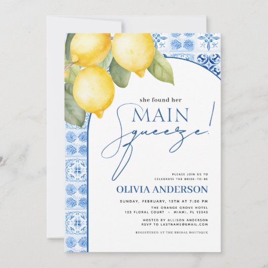 QR Code Lemon Main Squeeze Brautparty Einladung (Vorderseite)