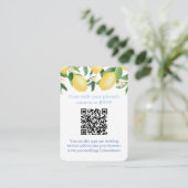 QR Code Lemons Blue and White Citrus Wedding RSVP Begleitkarte (Stehend Vorderseite)