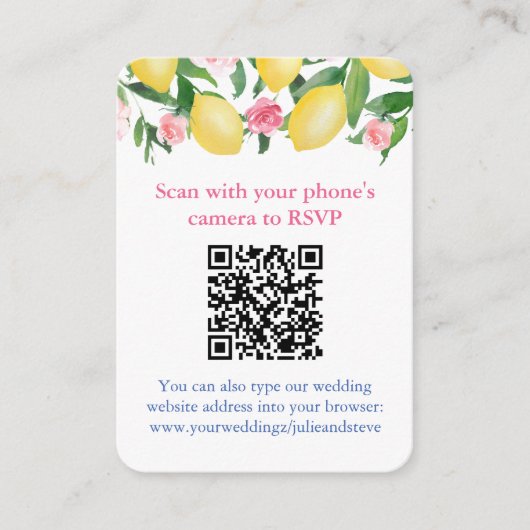 QR Code Lemons Pink Wedding Online UAWG Begleitkarte (Vorderseite)