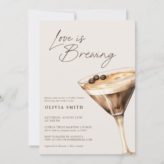 QR Code Liebe Braut Espresso Martini Dusche Einladung (Vorderseite)