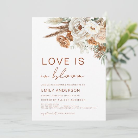 QR-Code-Liebe im Brautparty "Bloom Pampas Grass" Einladung (Stehend Vorderseite)