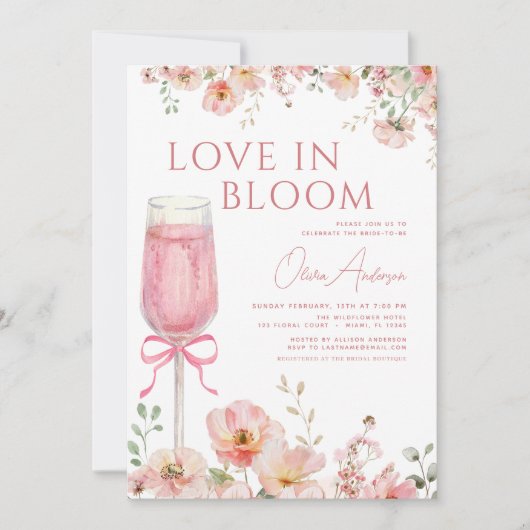 QR-Code-Liebe im Brautparty "Bloom Pink Bow" Einladung (Vorderseite)