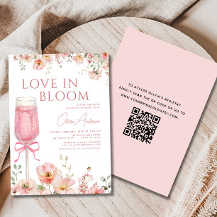 QR-Code-Liebe im Brautparty "Bloom Pink Bow" Einladung