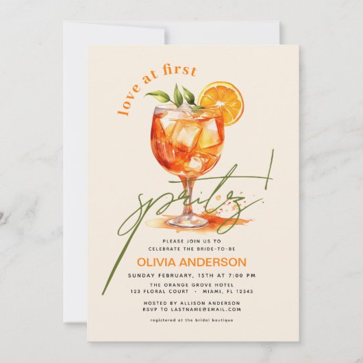 QR-Code-Liebe im ersten Spritz-Orange-Brautparty Einladung (Vorderseite)