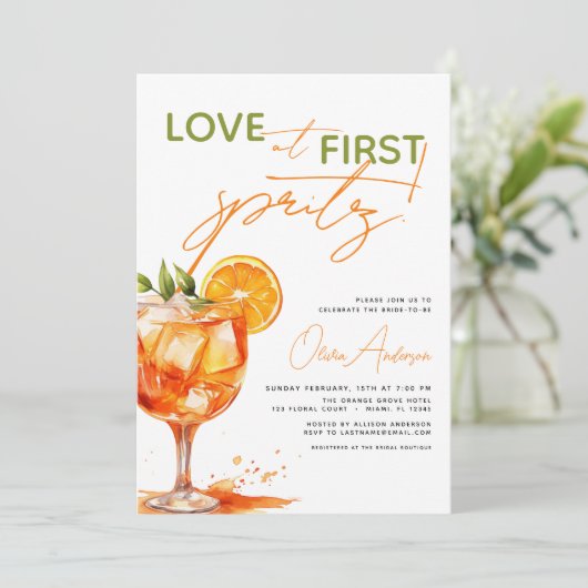 QR-Code-Liebe im ersten Spritz-Orange-Brautparty Einladung (Stehend Vorderseite)