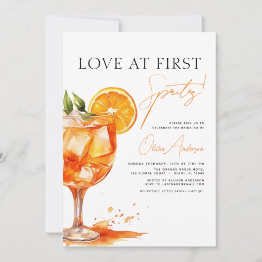 QR-Code-Liebe im ersten Spritz-Orange-Brautparty Einladung (Vorderseite)