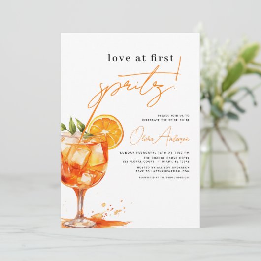 QR-Code-Liebe im ersten Spritz-Orange-Brautparty Einladung (Stehend Vorderseite)