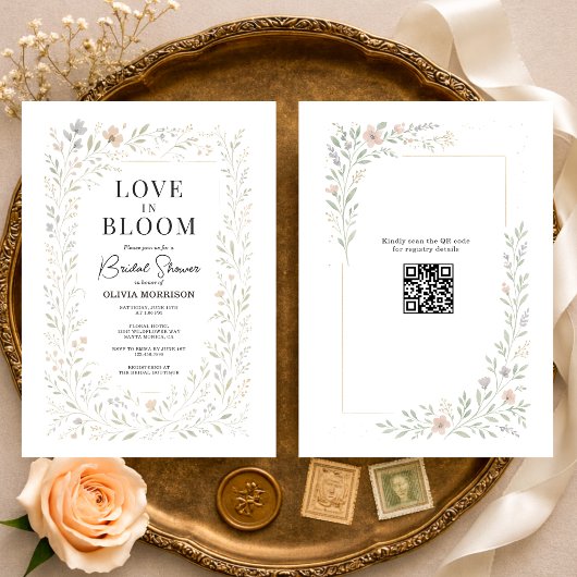 QR-Code Liebe in Blüte Wildblumen-Brautjunggeselli Einladung