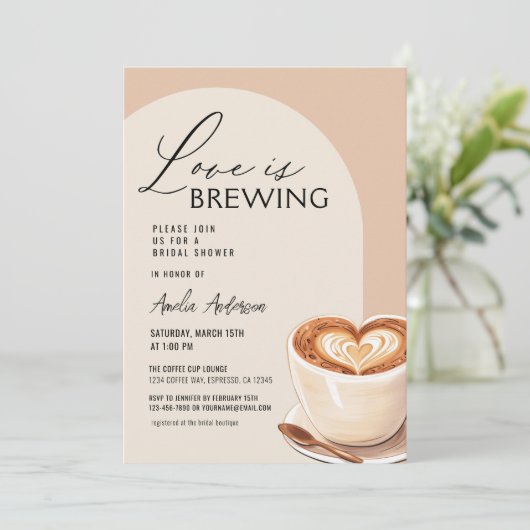 QR-Code Liebe ist das Brechen von Kaffee-Brautpart Einladung (Stehend Vorderseite)