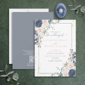 QR Code Light Dusty Blue Blush Pink Gold Floral Einladung