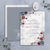 QR Code Light Dusty Blue Burgundy Gold Floral Einladung