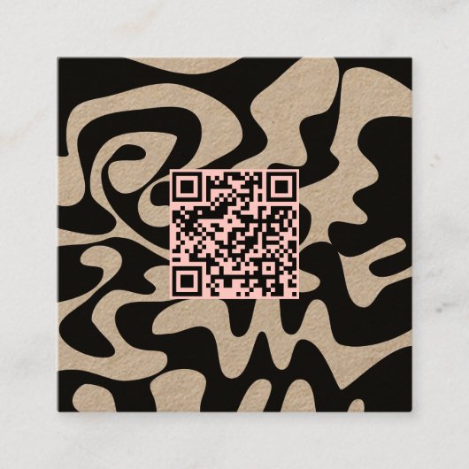 QR Code Light Pink Retro Groovy Squiggles Kraft Quadratische Visitenkarte (Vorderseite)