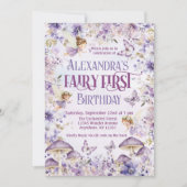 QR-Code Lila Aquarellfarbenfarbe Fairy erster Gebu Einladung (Vorderseite)