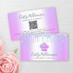 QR Code Lila Cupcake Bäckerei Konditorei Glitzer T Visitenkarte