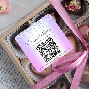 QR-Code Lila Glitzer Tropfen Firmenname Modern Quadratischer Aufkleber