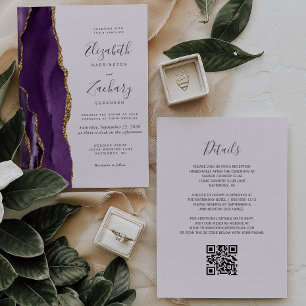 QR-Code Lila Gold Achat Lavendel Hochzeit Einladung