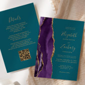 QR Code Lila Gold Agate Aquamarin Wedding Einladung