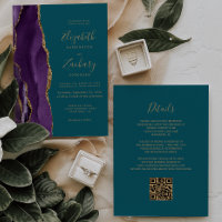 QR Code Lila Gold Agate Aquamarin Wedding