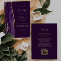 QR Code Lila Gold Agate Plum Wedding