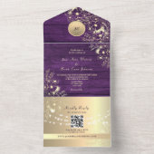 QR-Code Lila Gold Rustikale Lichter Hochzeit All In One Einladung (Innen Boden)
