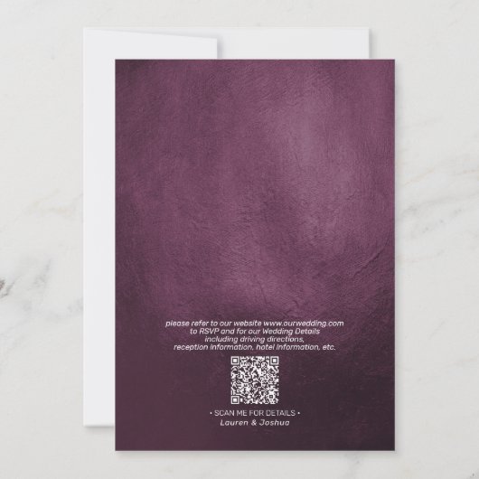 QR-Code Lila Hot Pink, Blütengoldskript Einladung (Rückseite)