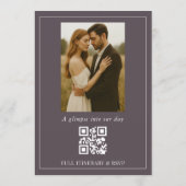 QR-Code Lila Schrift Foto Hochzeit Einladung (Rückseite)