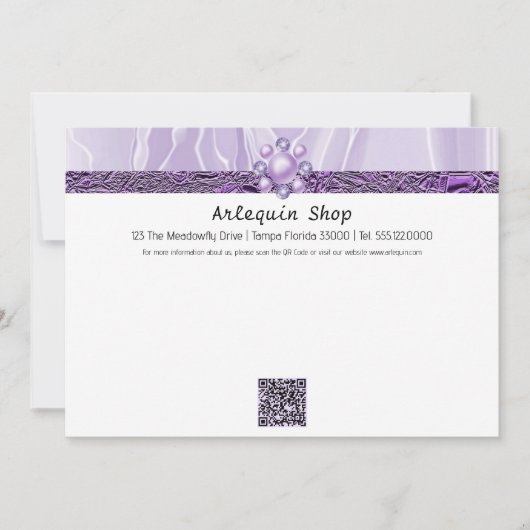 QR-Code Lila Seide- und Foil-Geschäfte Mitteilungskarte (Vorderseite)