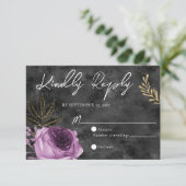 QR Code Lila und Black Floral Wedding RSVP Card (Stehend Vorderseite)