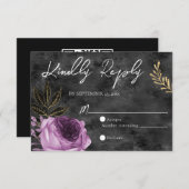 QR Code Lila und Black Floral Wedding RSVP Card (Vorne/Hinten)