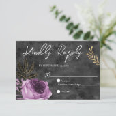 QR Code Lila und Black Floral Wedding RSVP Card Karte (Stehend Vorderseite)