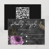 QR Code Lila und Black Floral Wedding RSVP Card Karte (Vorne/Hinten)