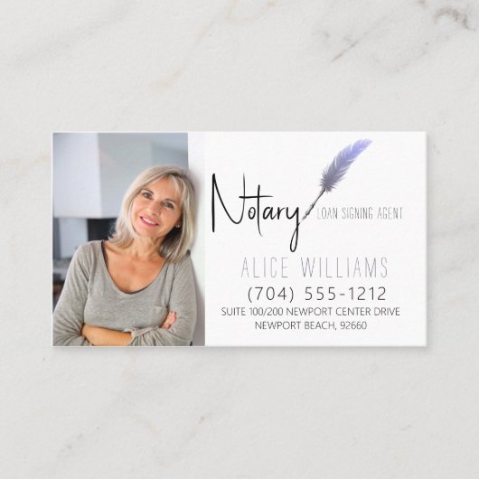 QR-Code Lila und Minimalistisches Notar-Foto Visitenkarte (Vorderseite)