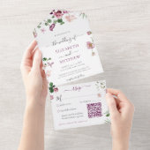 Qr Code Lila und rosa Hochzeit All In One Einladung (Abreißen)
