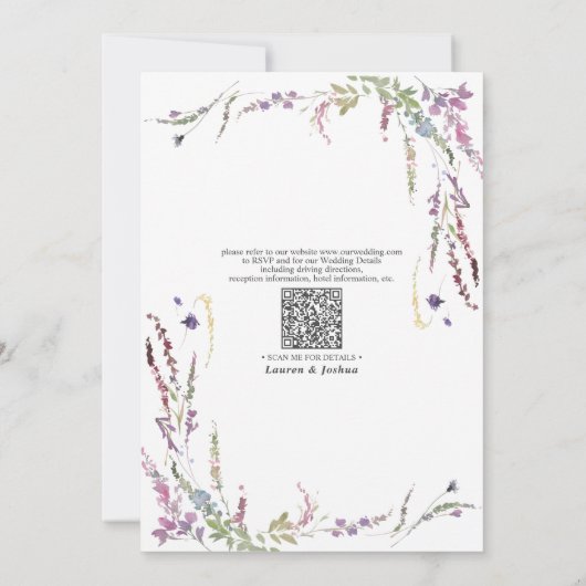QR-Code Lila Wildblume Kalligrafie Hochzeit Einladung (Rückseite)